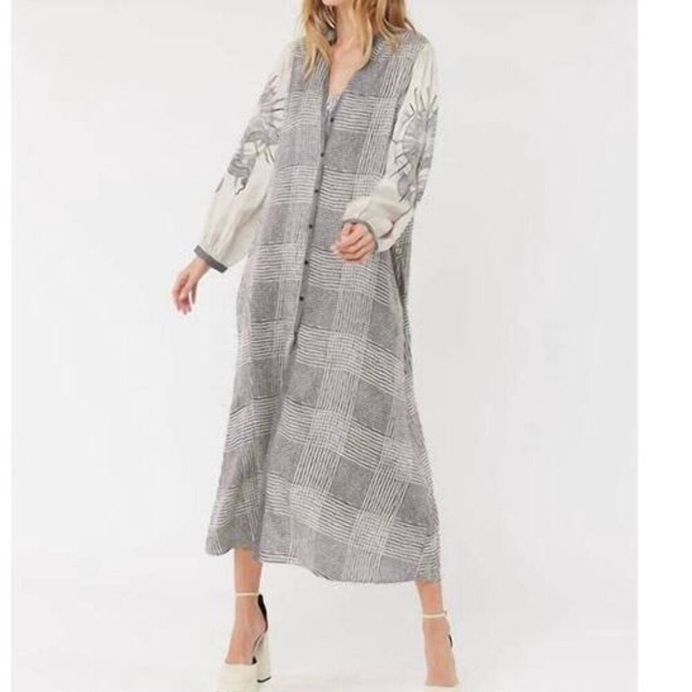 Me369 Maya Maxi Dress Denim Voyage Print Long Sleeve NWT - Size S